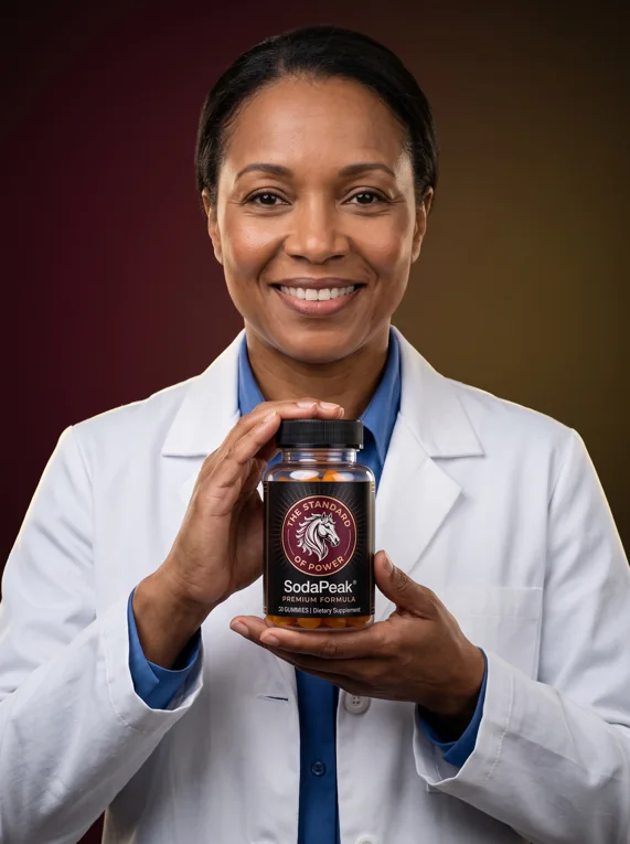 Health professional holding a bottle of SodaPeak