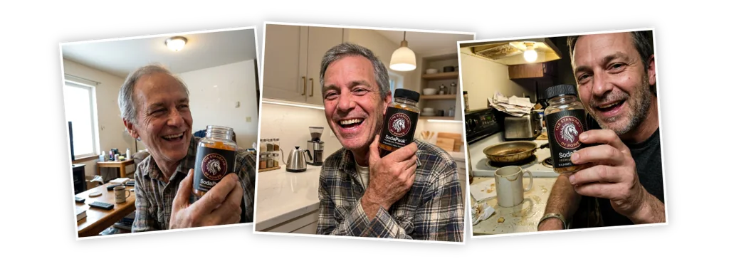 Customers holding their SodaPeak bottles